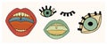 Pop Art elements of eyes and lips. Fashionable comic vector retro illustration Royalty Free Stock Photo